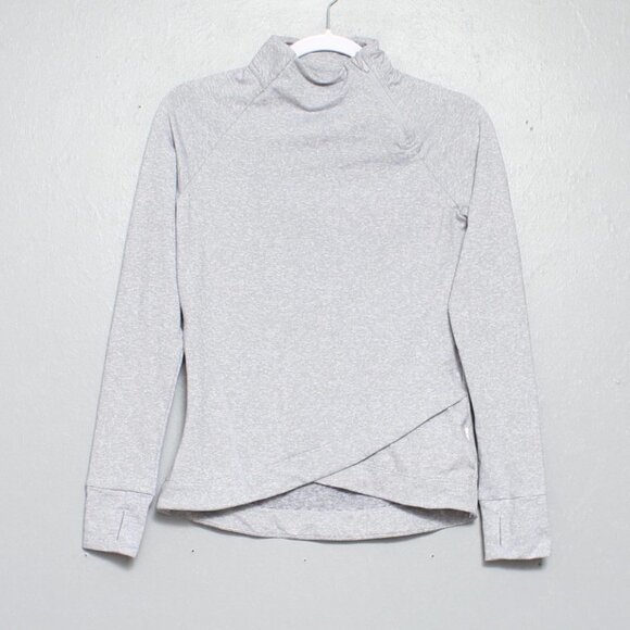 Mondetta gray mock neck cross over thumb hole athletic performance top - Picture 1 of 6